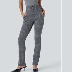 HALARA Black and White Checkered Straight Leg Pants